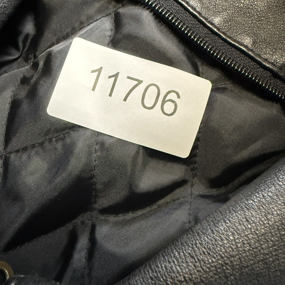 Vintage Leather Jacket Adult L/XL Black Quilt Lined Field Parka Full Zip Cinched - Picture 16 of 16